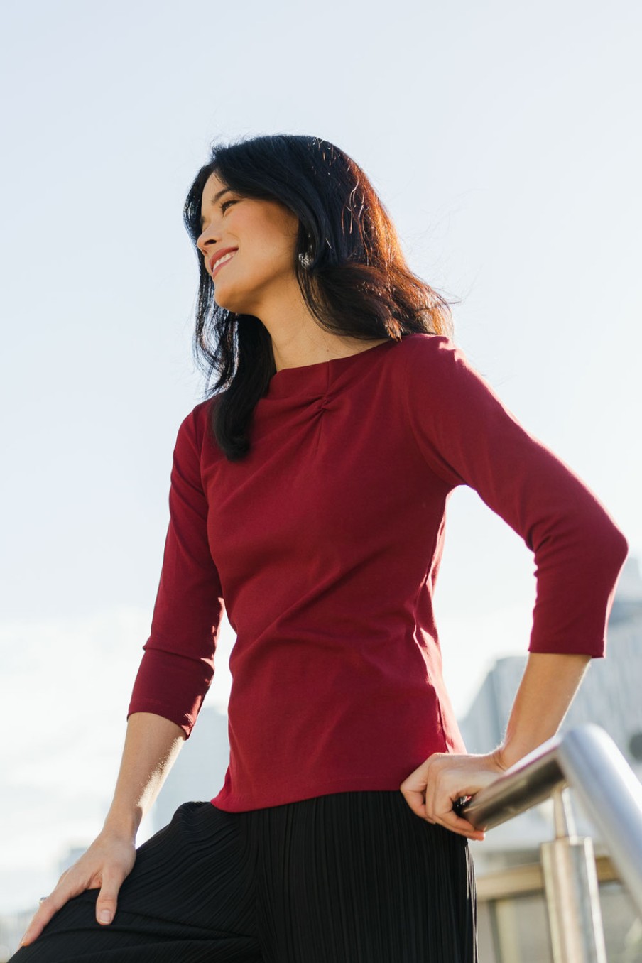 Tops bird by design | The Cotton Jersey Pleat Detail Top Burgundy