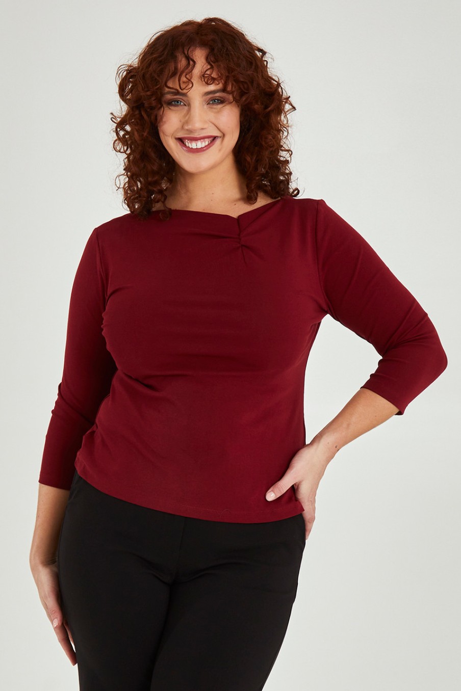 Tops bird by design | The Cotton Jersey Pleat Detail Top Burgundy