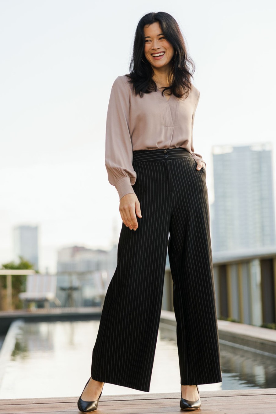 Pants & Leggings bird by design | The Stripe Ponte Wide Leg Pant