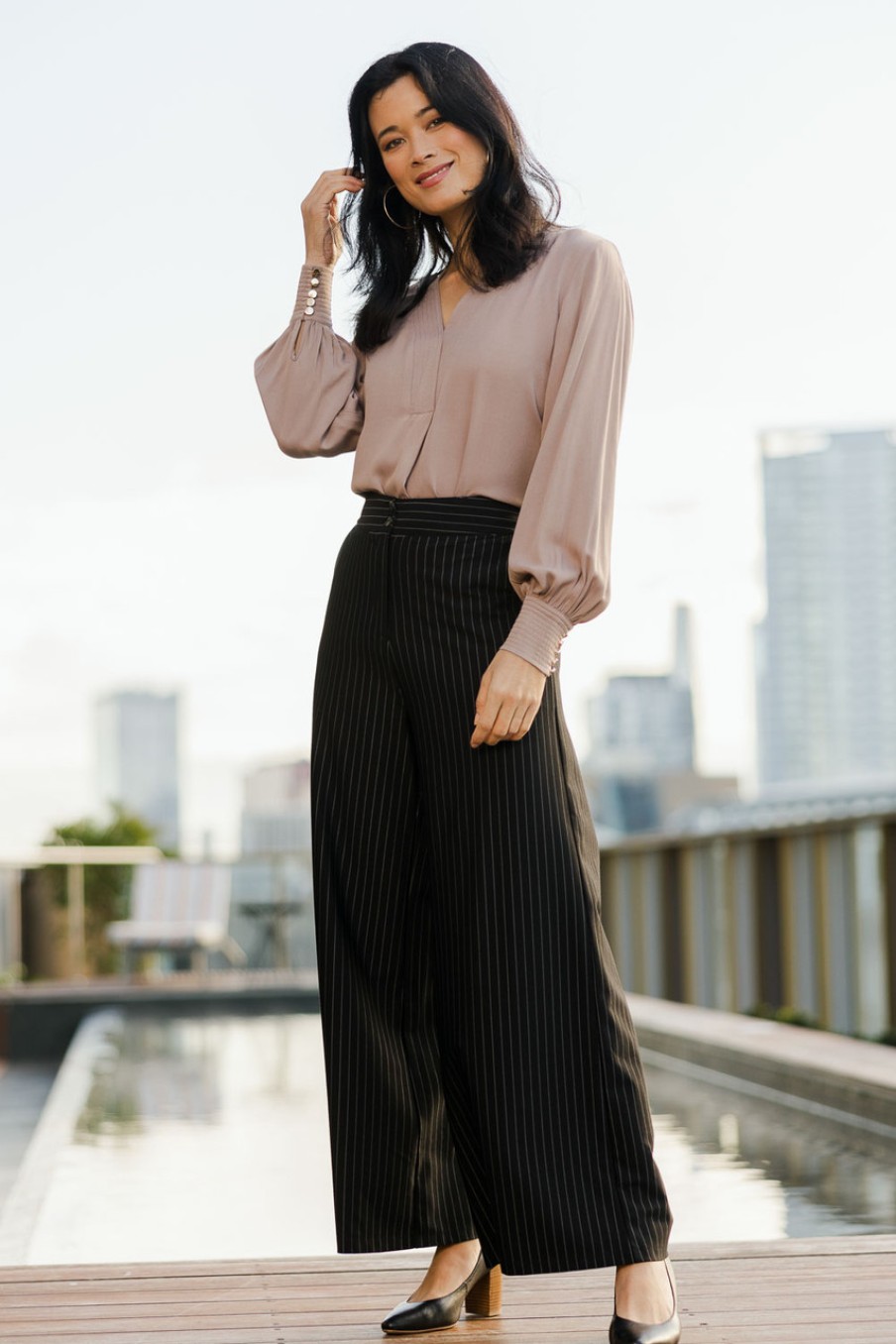 Pants & Leggings bird by design | The Stripe Ponte Wide Leg Pant