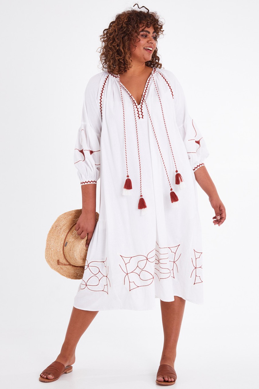 Dresses boho bird | Tea And Cake Embroidered Smock Dress White