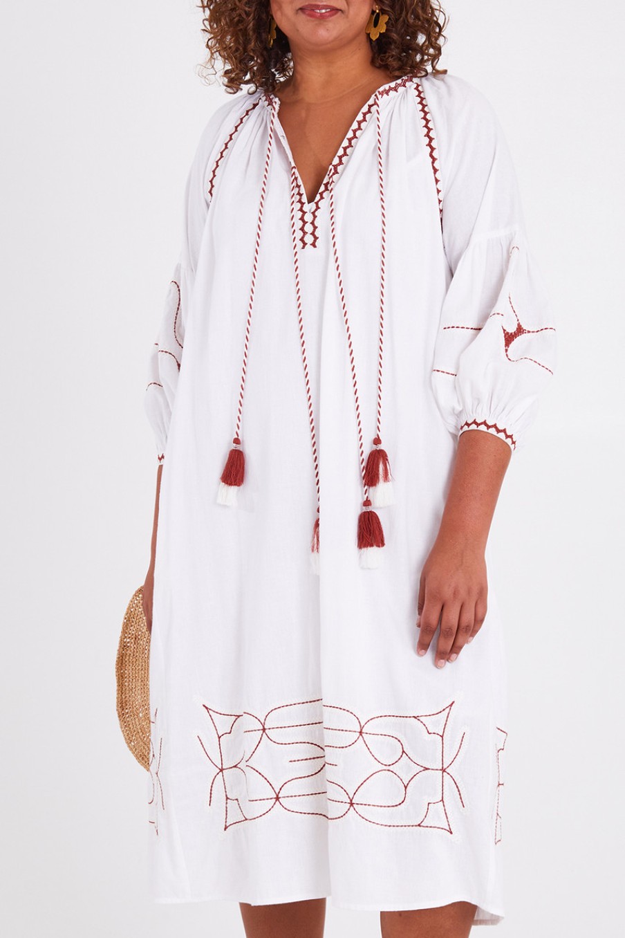 Dresses boho bird | Tea And Cake Embroidered Smock Dress White