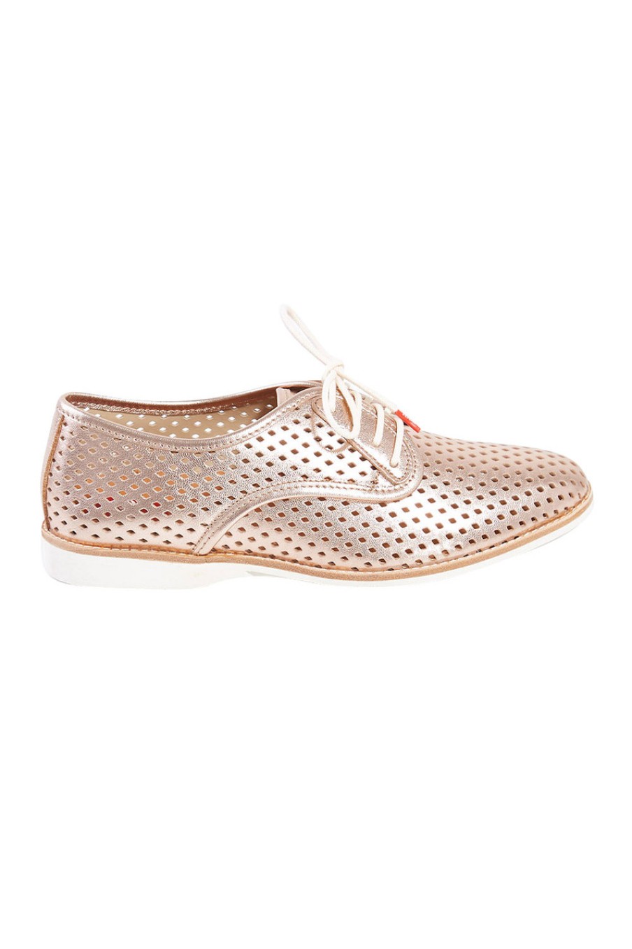 Shoes Rollie | Derby Punch Metallic Flat Rosegold