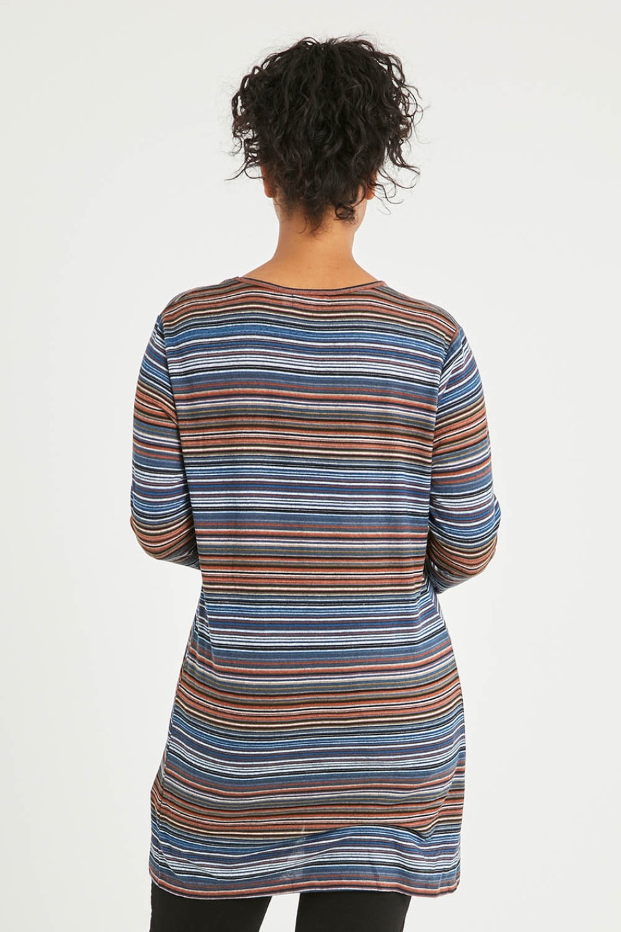 Tops bird keepers | The Striped Knit V Neck Tunic Denim