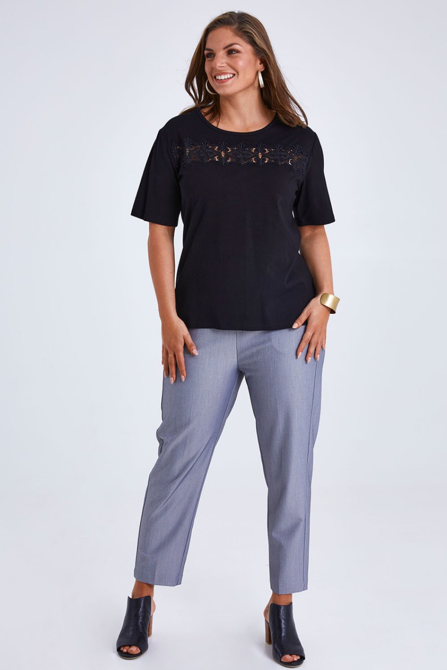 Tops Belle bird | Belle Lace Insert Tee Black