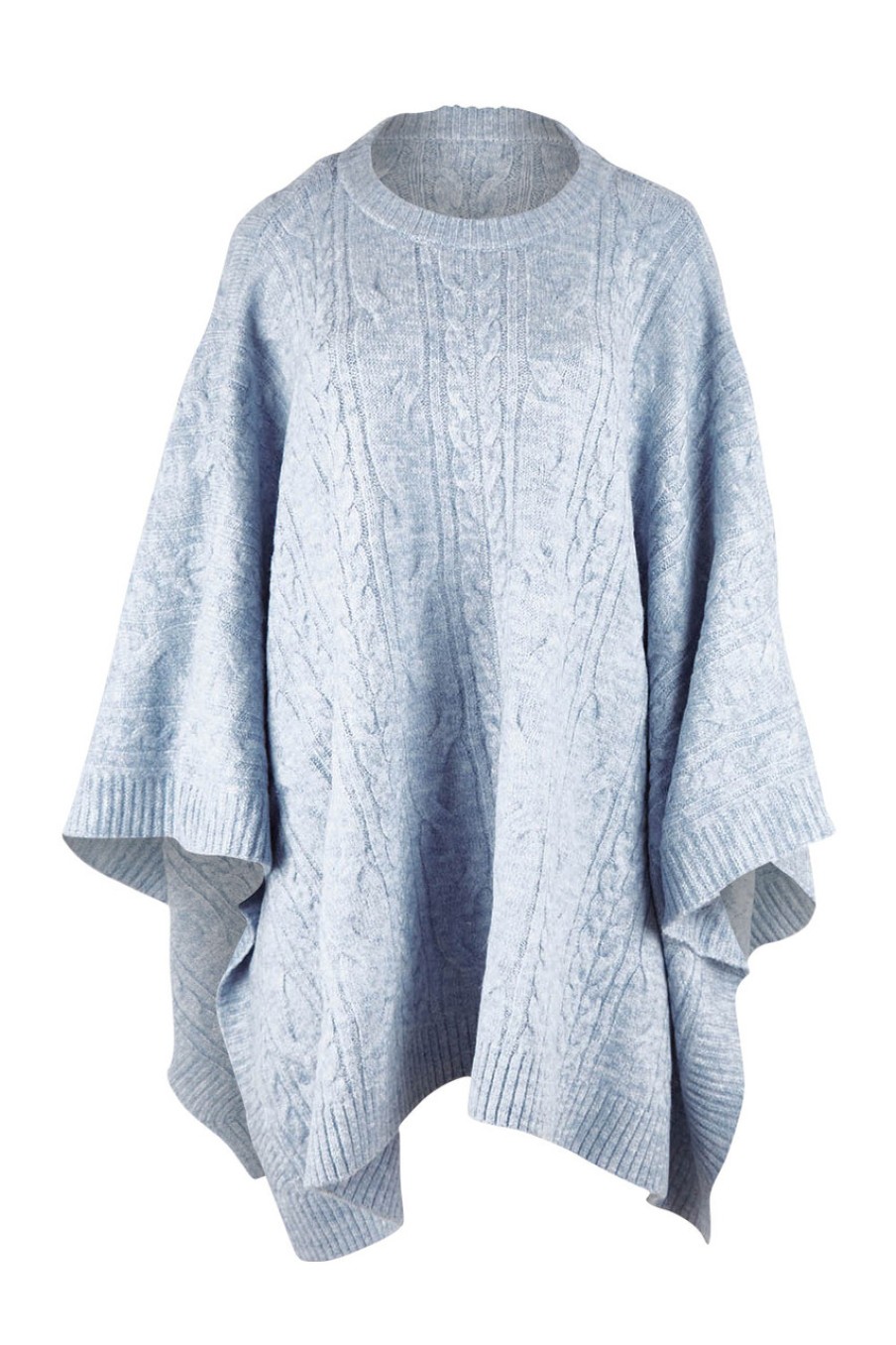 Coats & Jackets Brave & True | Marnie Cable Knit Poncho Iceblue