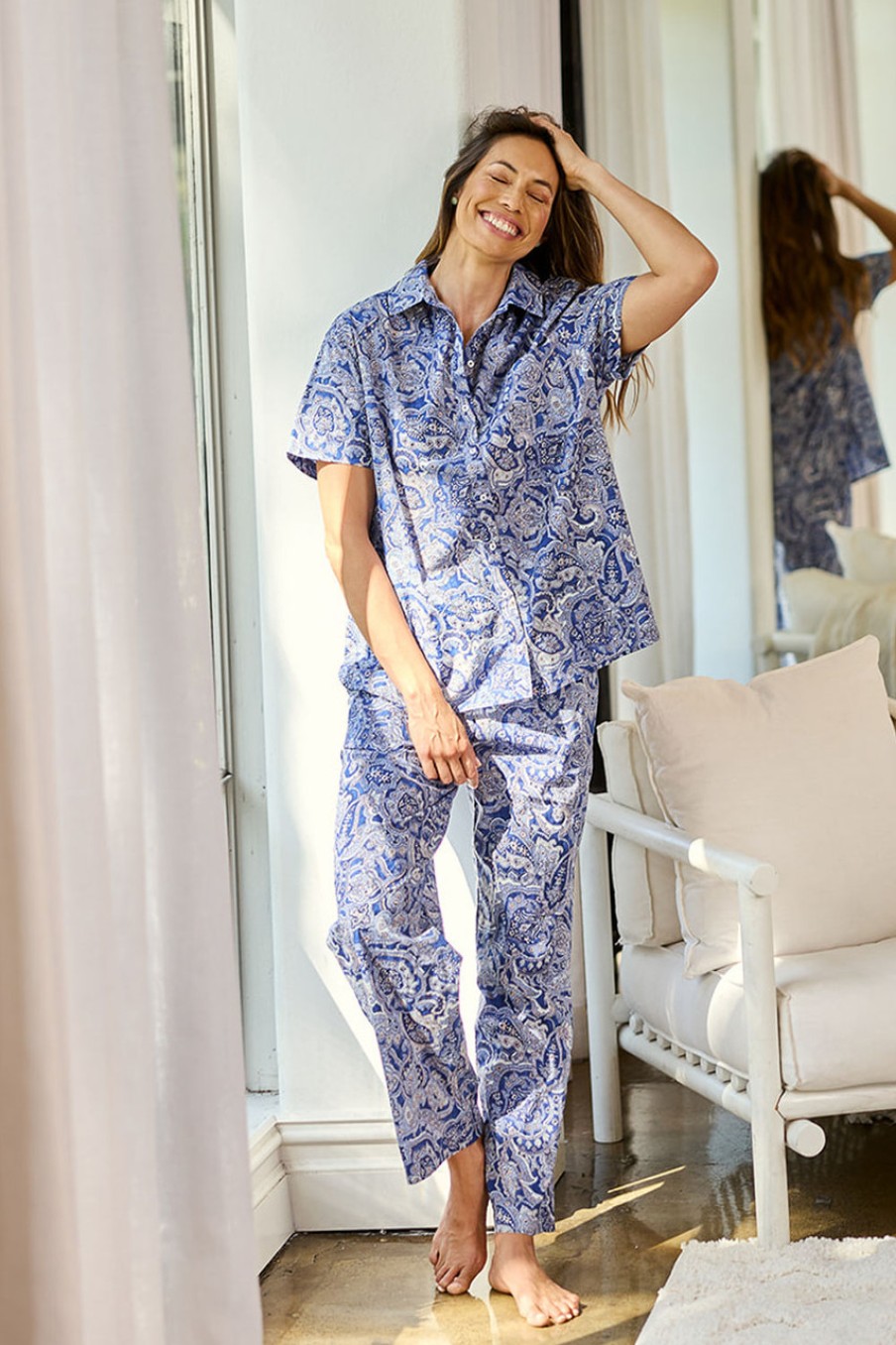 Lingerie & Sleepwear Unwind by Birdsnest | Cotton Short Sleeve Pyjama Set Navypais