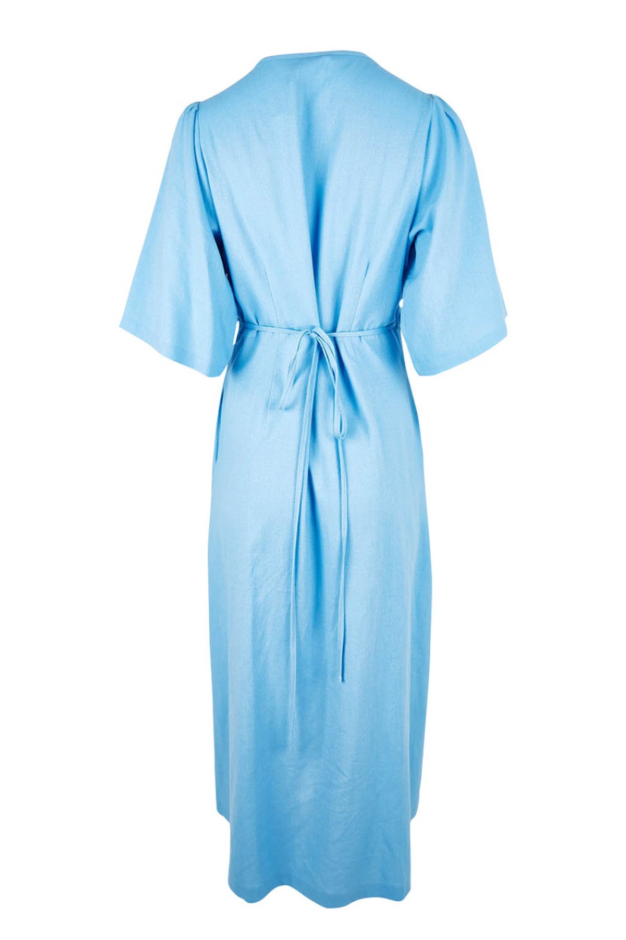 Dresses Natural for birds | Linen Cotton Blend Short Sleeve Wrap Dress Lightblue