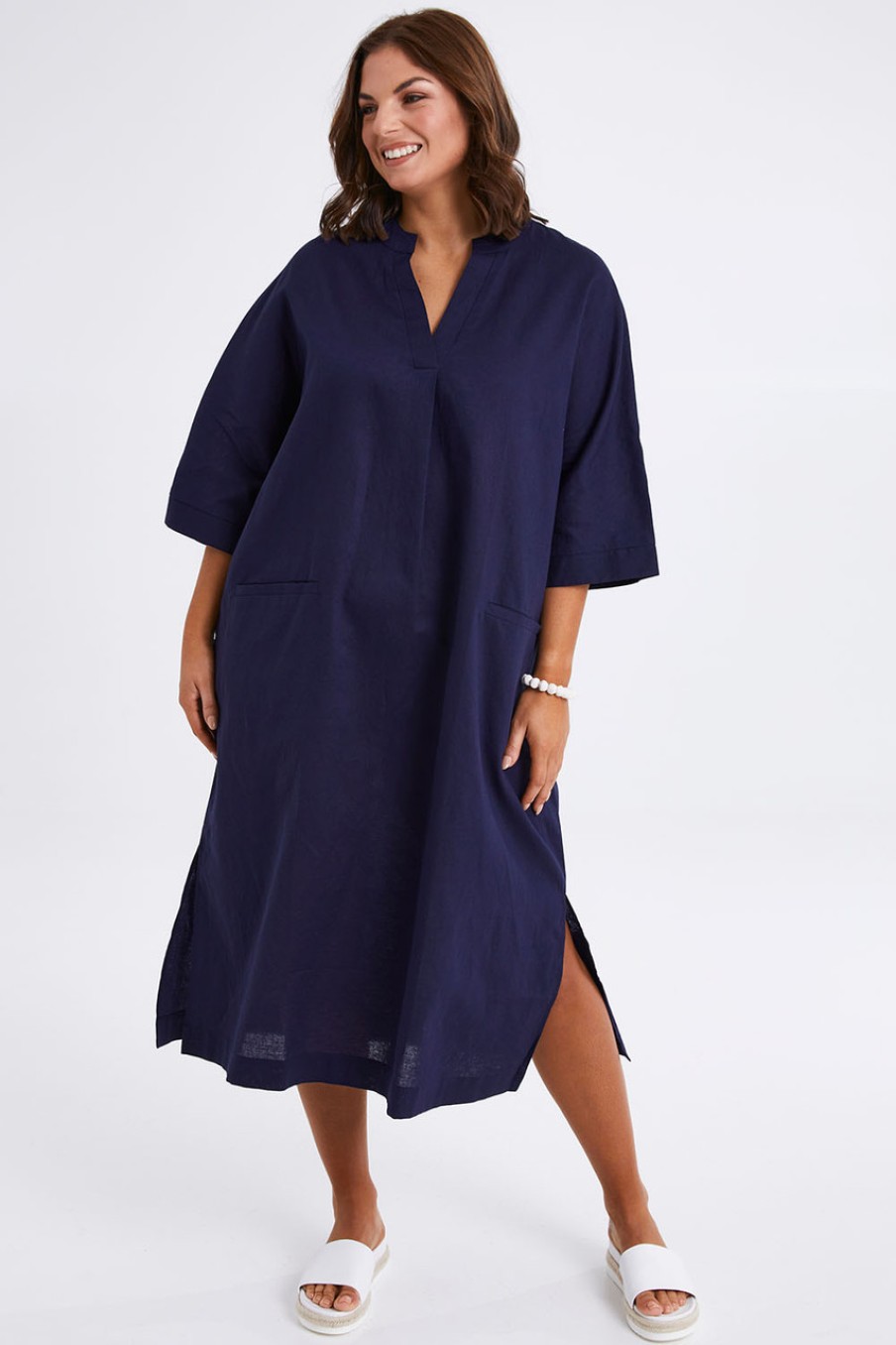 Dresses Natural for birds | Linen Cotton Throw Dress Navy