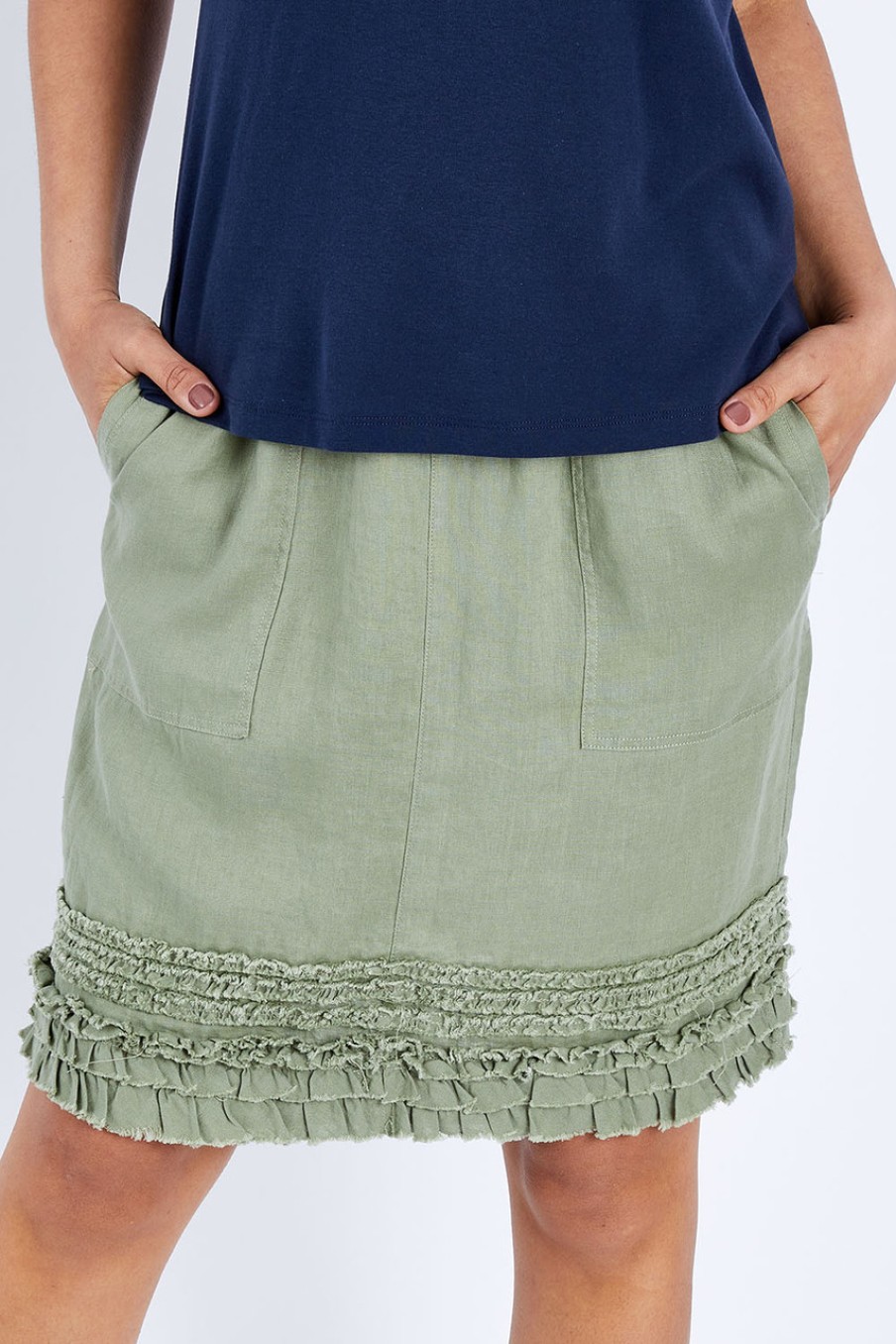 Skirts Gordon Smith | Frill Hem Pull On Linen Skirt