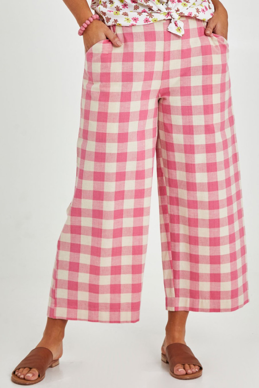 Pants & Leggings handpicked by birds | Wide Leg Cropped Pant Pinkcheck