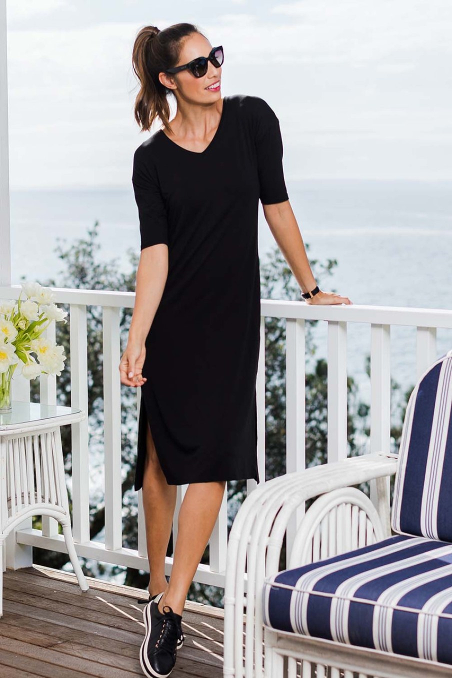 Dresses bird keepers | The 3/4 Sleeve Mid Length Tee Dress