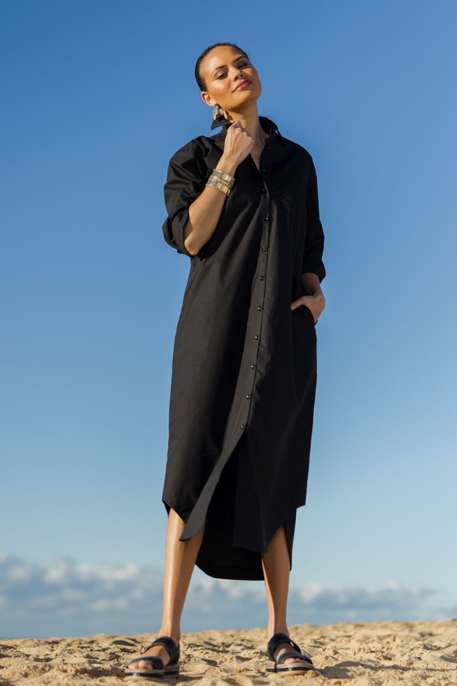 Dresses Natural for birds | Cotton Maxi Shirt Dress Black