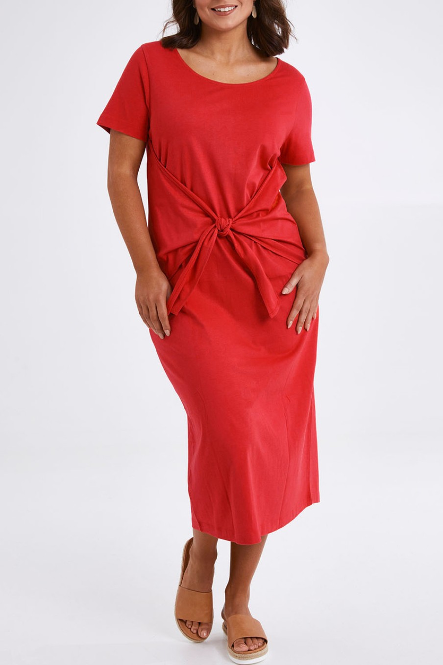 Dresses bird keepers | The Short Sleeve Tie Waist Dress Burntred