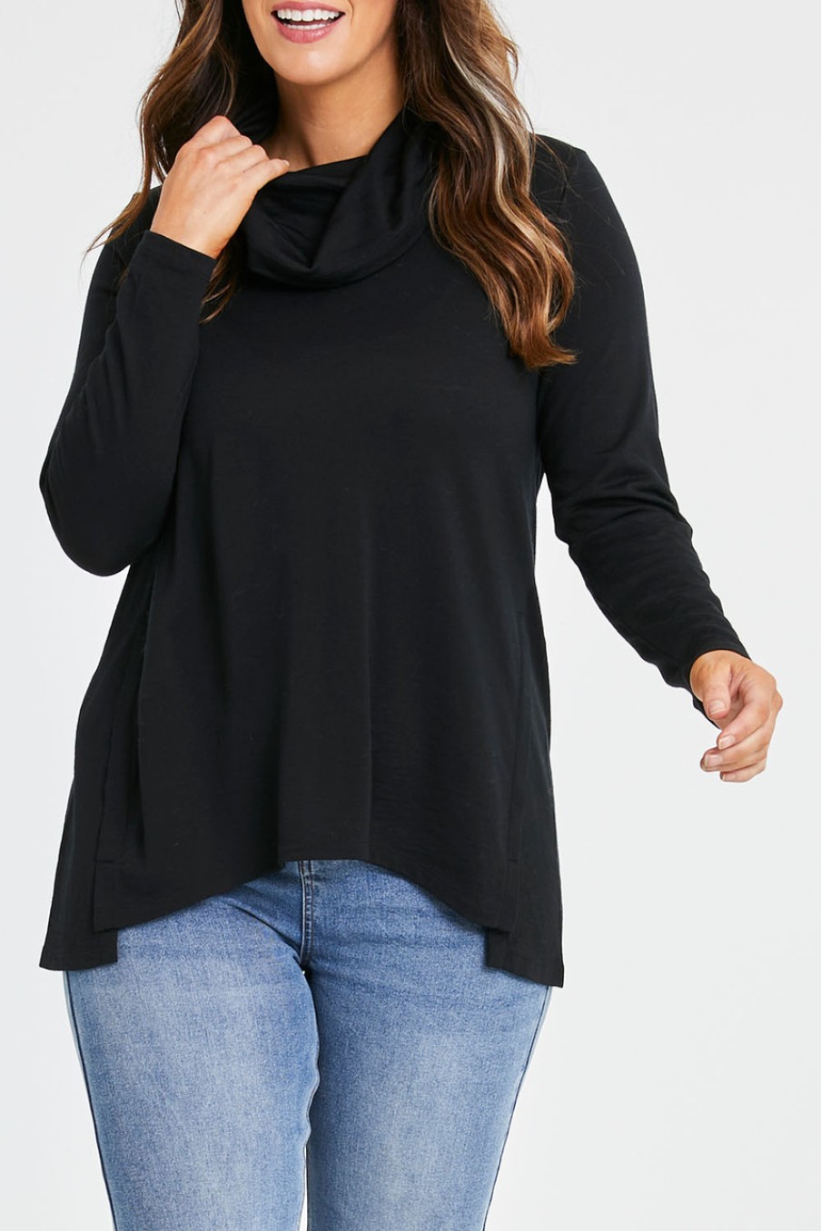 Tops Natural for birds | Wool Cowl Neck Tunic Black