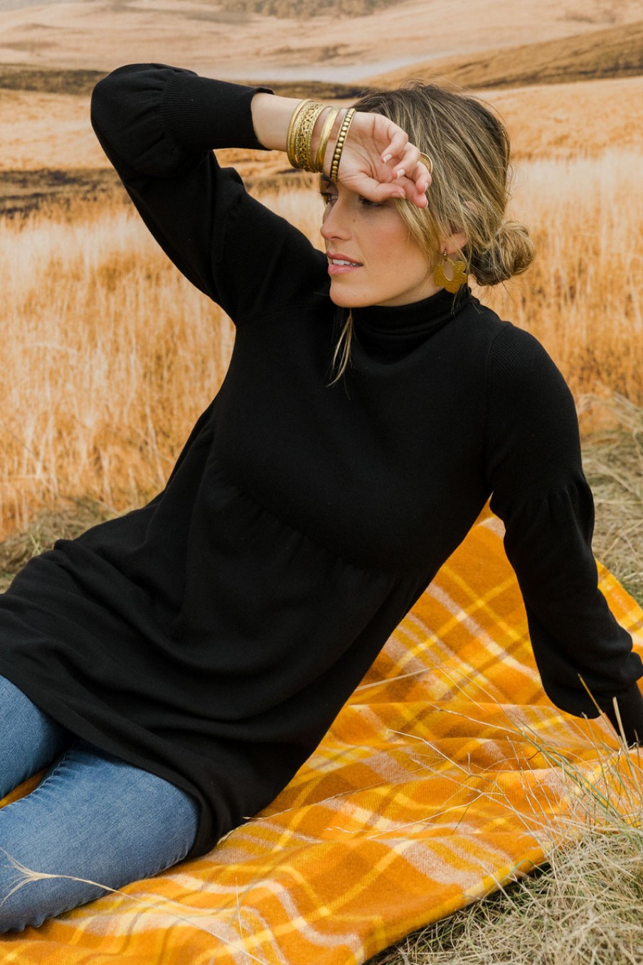 Tops boho bird | Wear On Repeat Cotton Silk Tunic Black