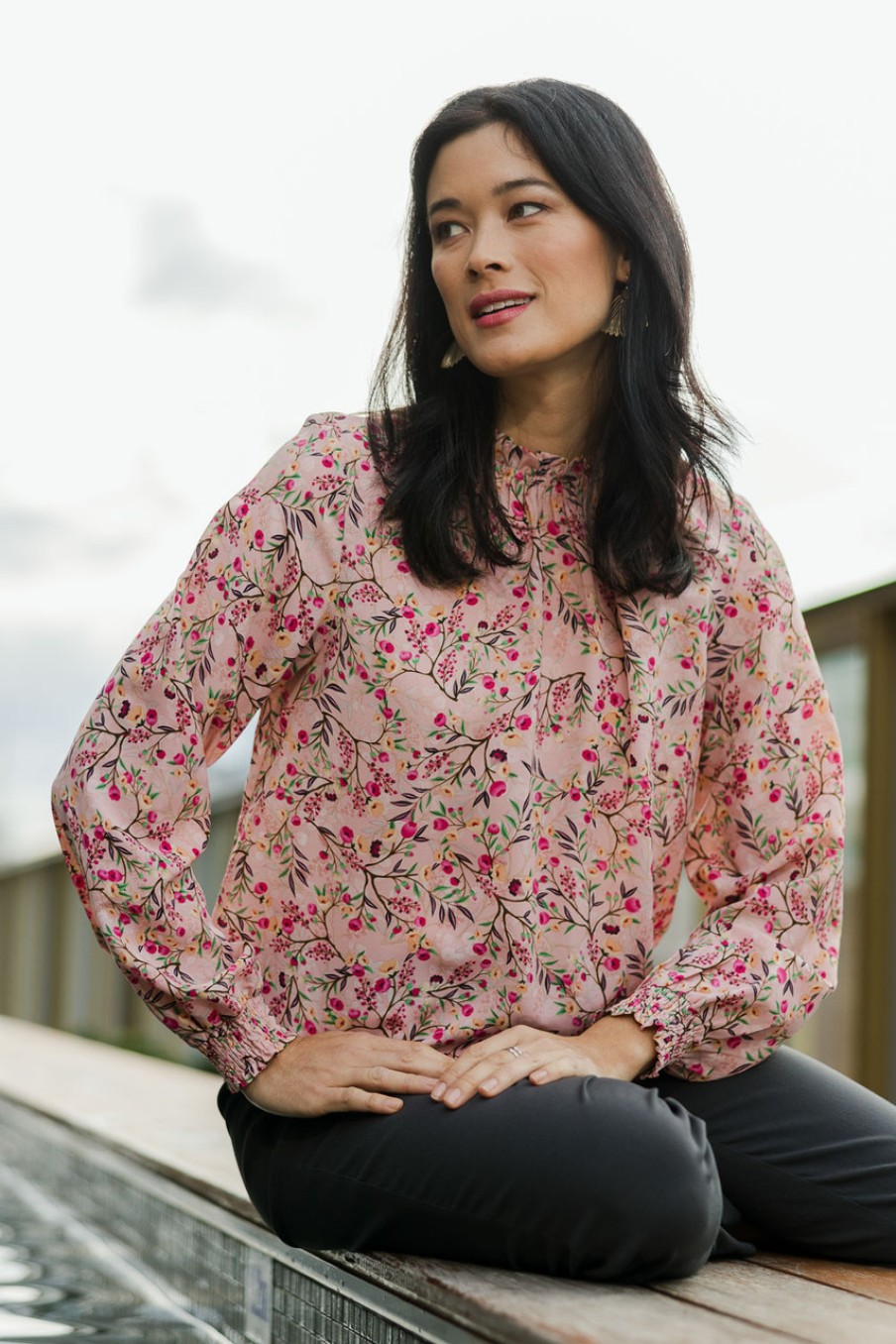 Tops bird by design | The Shirring Detail Printed Blouse Blossom