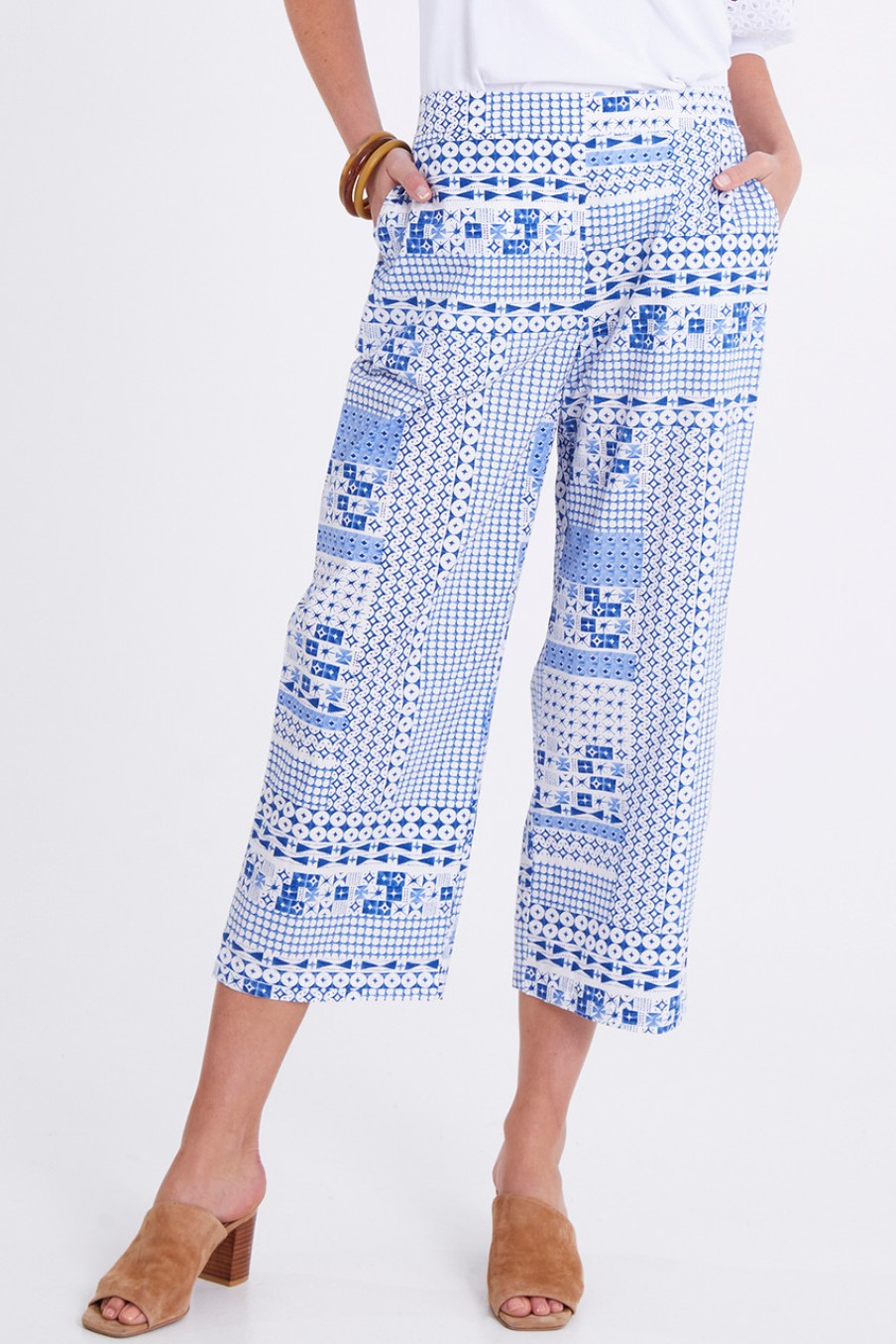 Pants & Leggings Threadz | Mosaic Cotton Pant Blue