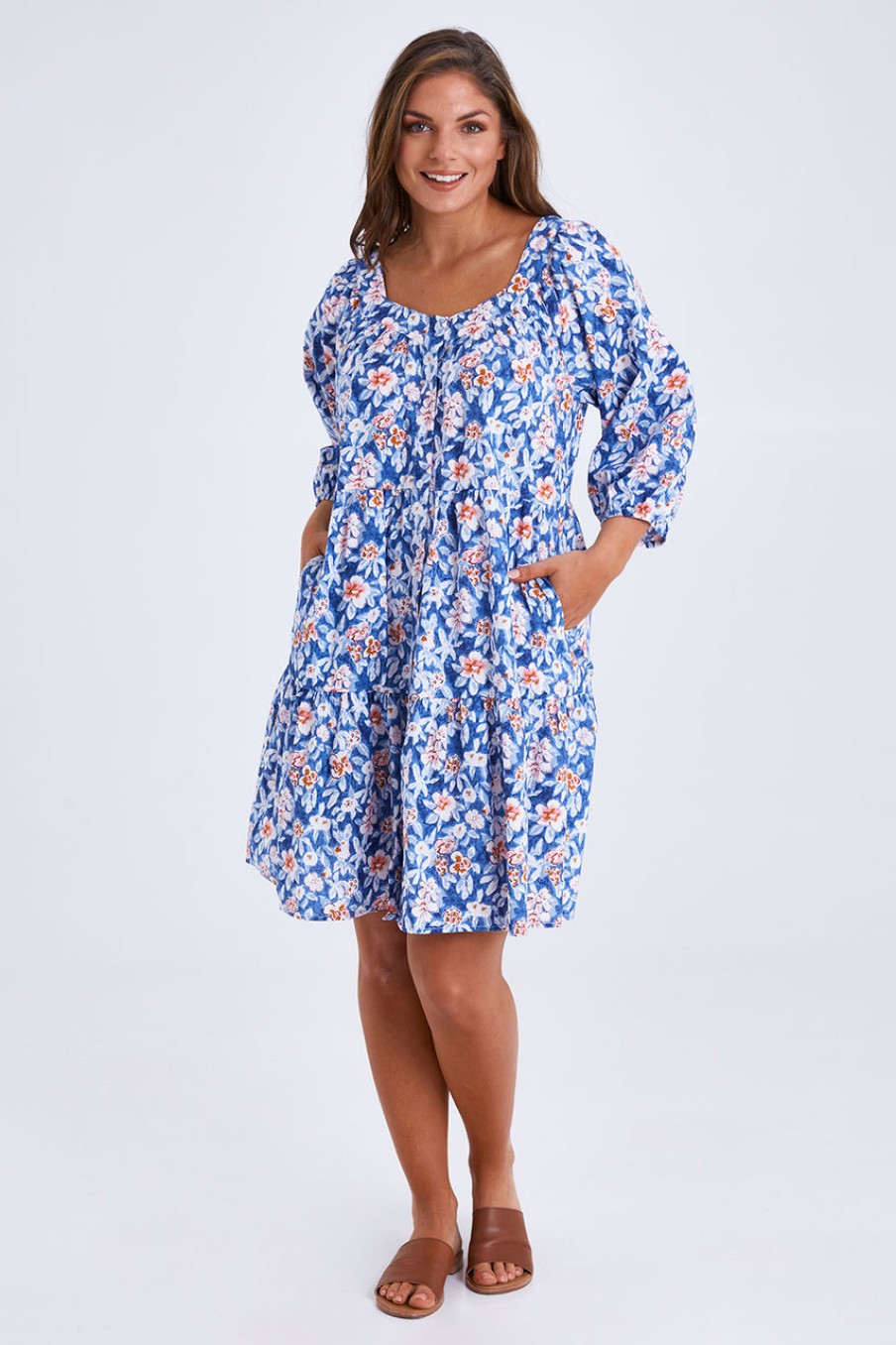 Dresses Cordelia St | Summer Leaves Dress Blue