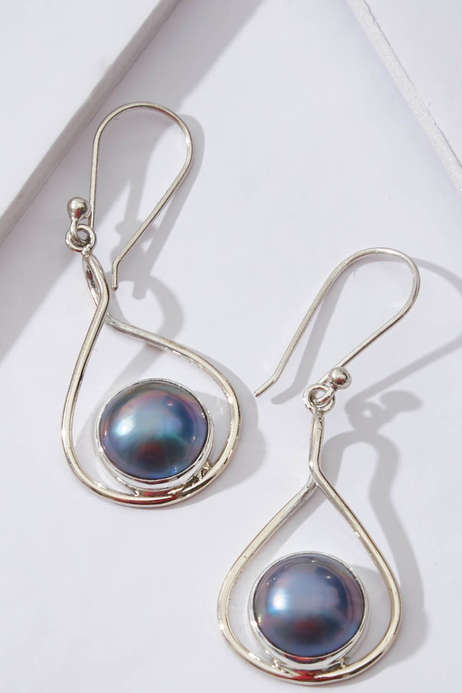 Accessories Lush Designs | New Moon Mabe Pearl Blue Earrings Silver