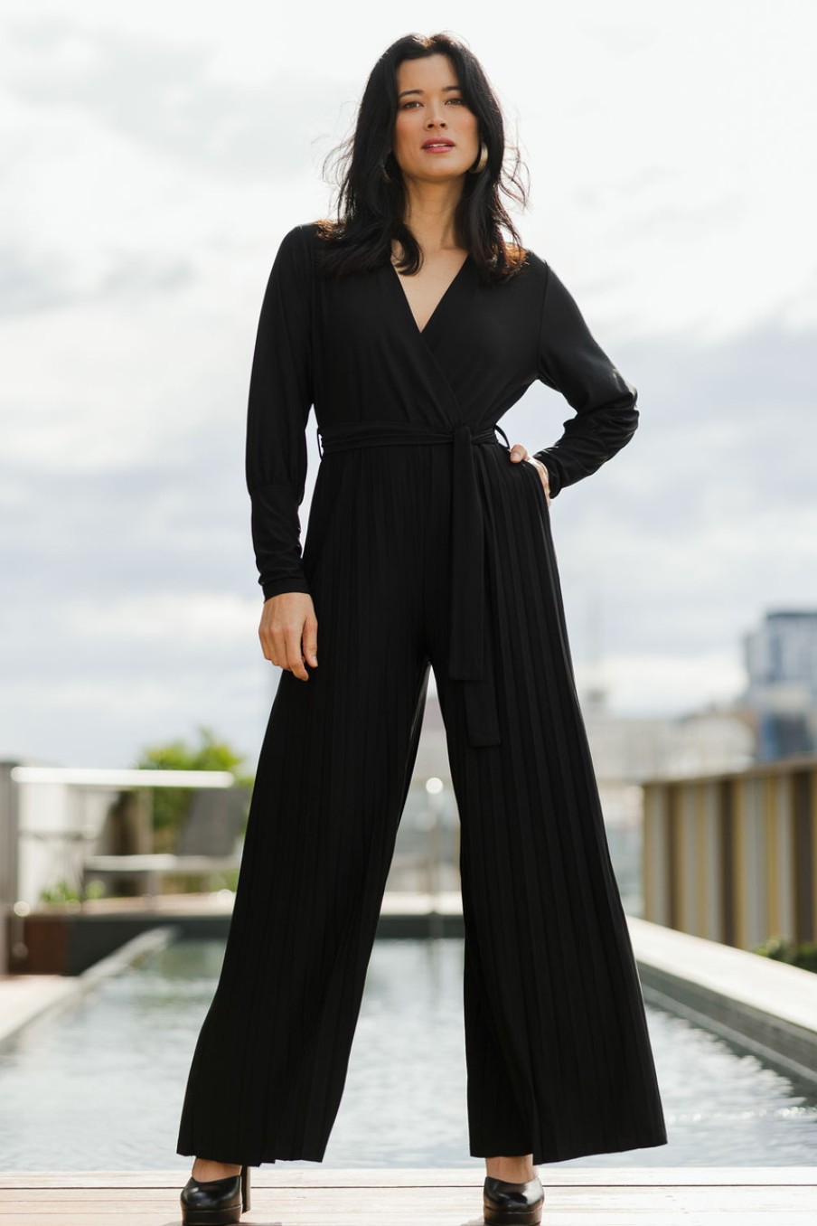 Jumpsuits & Playsuits bird by design | The Pleated Wide Leg Jumpsuit Black