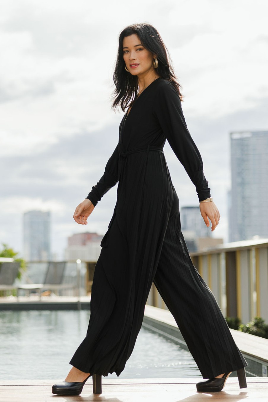 Jumpsuits & Playsuits bird by design | The Pleated Wide Leg Jumpsuit Black