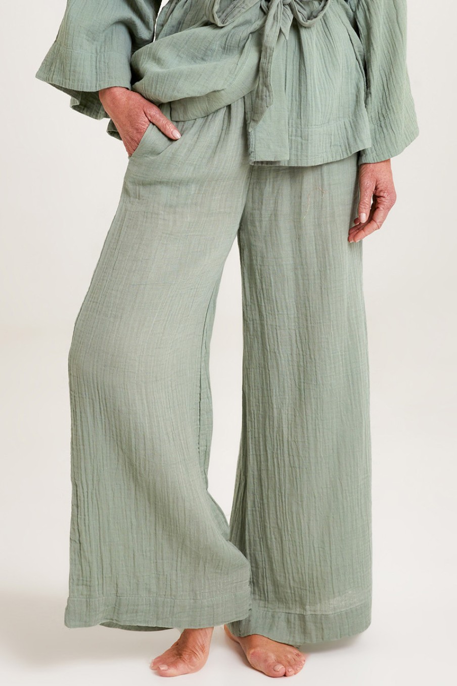 Pants & Leggings Unwind by Birdsnest | Cotton Wide Leg Lounge Pant Sage