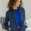 Coats & Jackets bird keepers | The Zip Front Stretch Denim Jacket Darkdenim