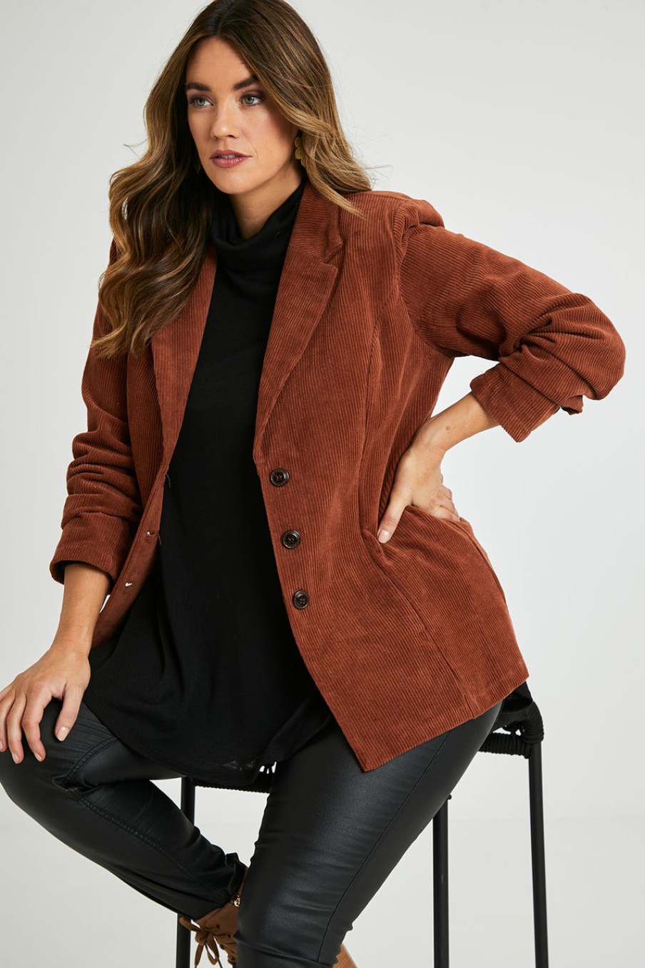 Coats & Jackets boho bird | Feeling Good Cord Blazer Rust