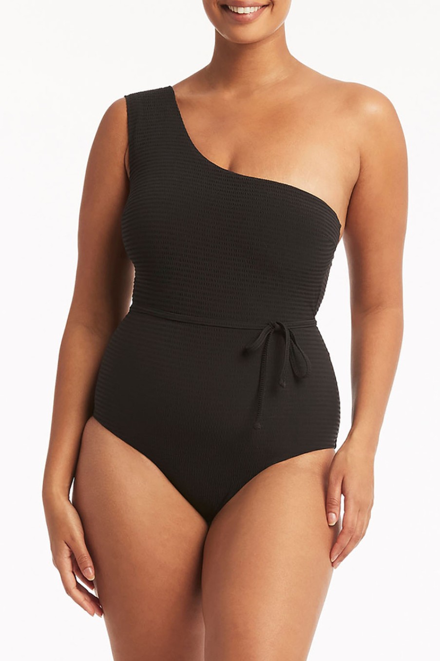 Swimwear Sea Level | Wide Strap Diagonal One Piece Black