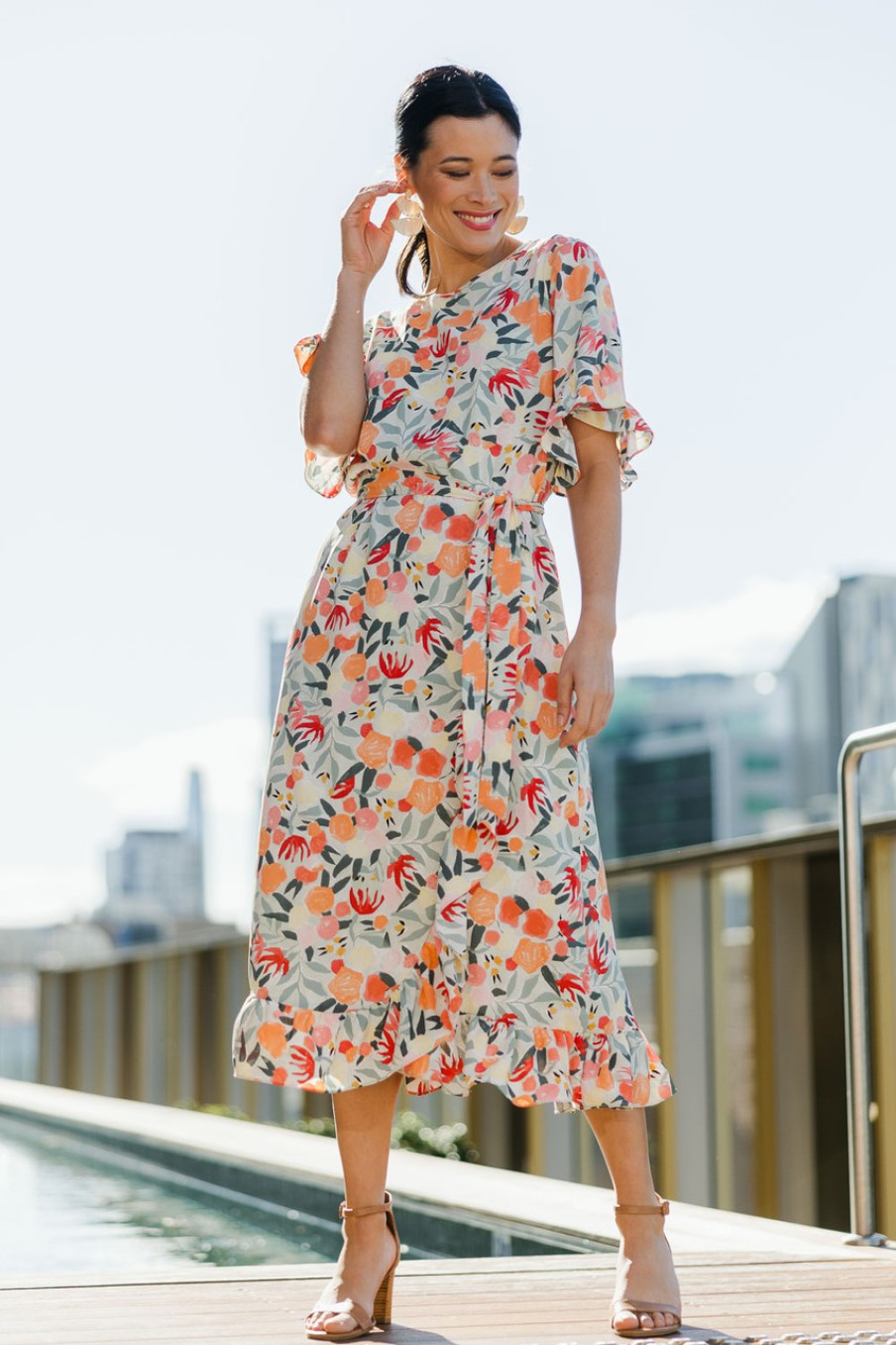 Dresses bird by design | The Lined Kimono Sleeve Ruffle Hem Dress Orchard