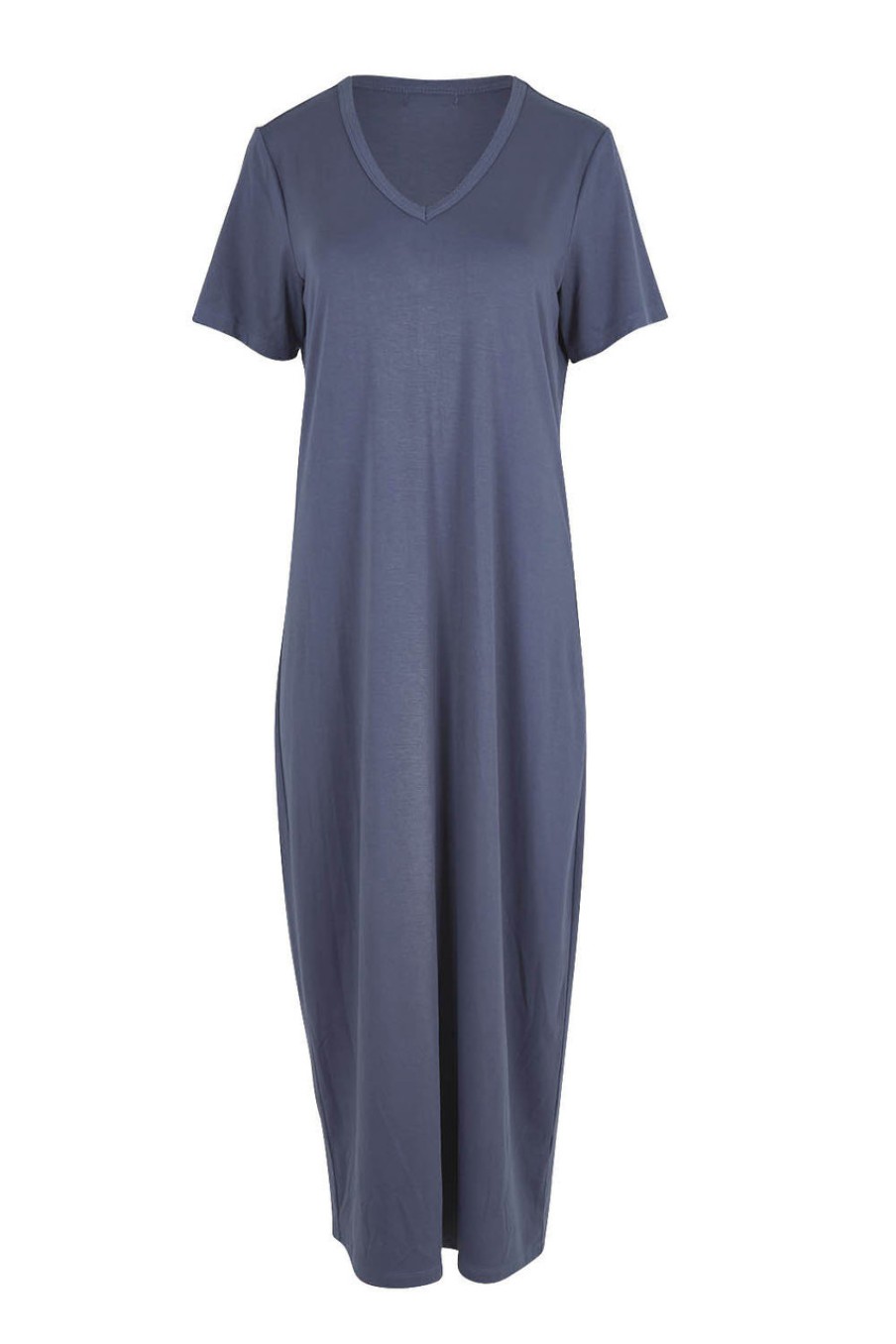 Dresses bird keepers | The V Neck Bamboo Maxi Dress Dustyblue