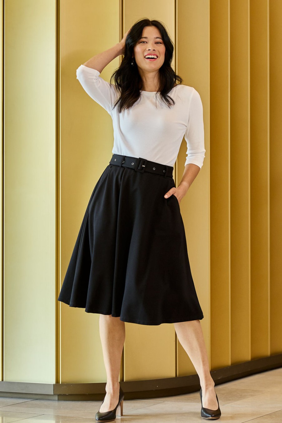 Skirts bird by design | The Pocket Ponte Flip Skirt With Belt Black