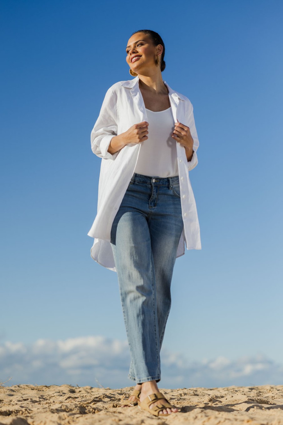 Tops Natural for birds | Linen Long Oversized Boyfriend Shirt White