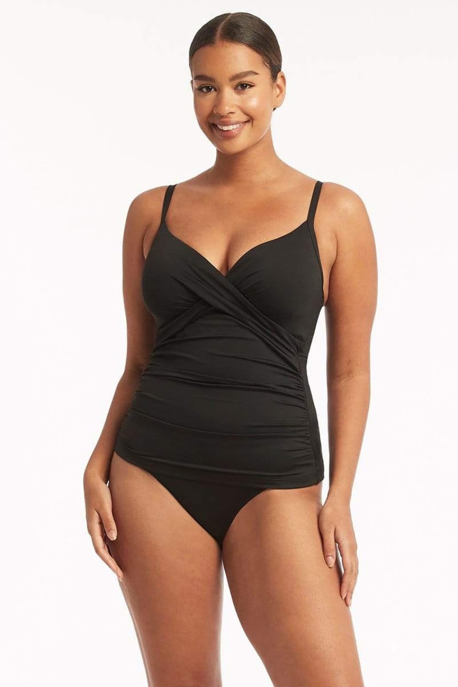 Swimwear Sea Level | Twist Front Dd/E Cup Tankini Black