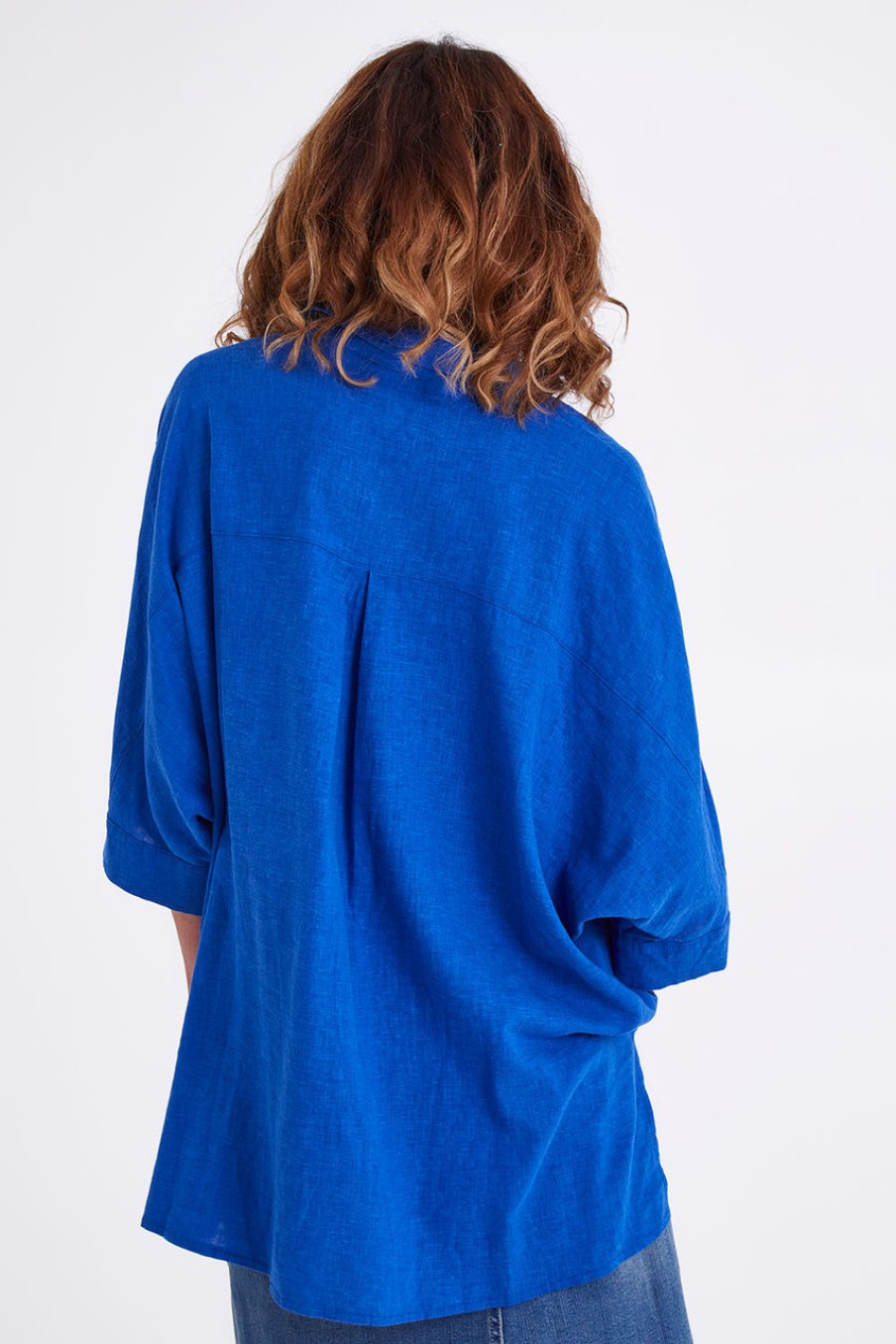 Tops Clarity By Threadz | Darci Linen Blend Shirt Azure