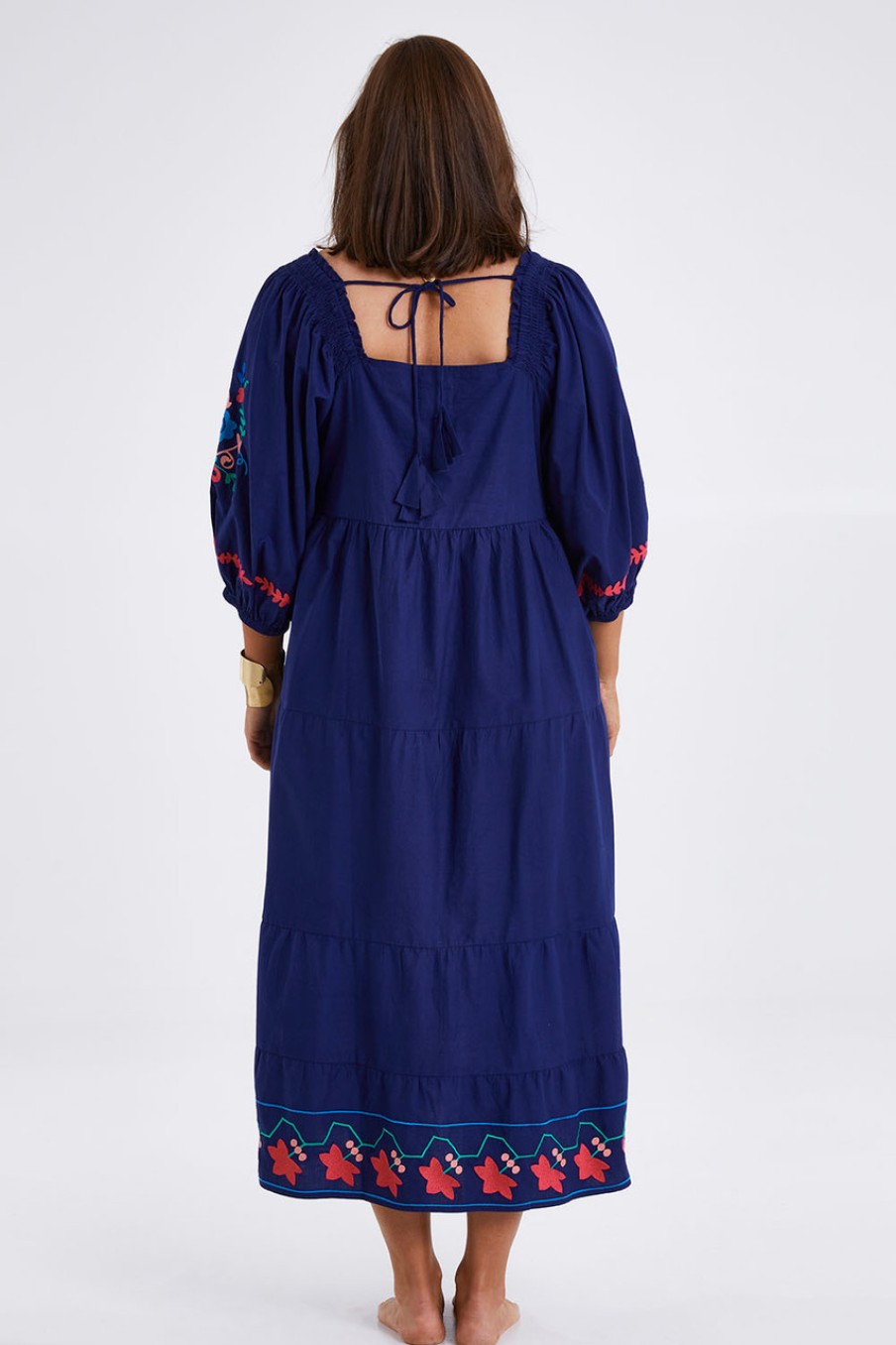 Dresses boho bird | Picnic In The Fields Embroidered Dress Navycombo