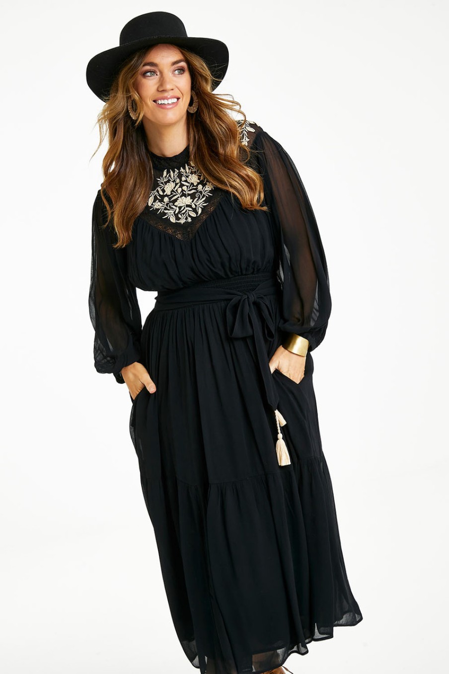 Dresses boho bird | Good Vibes Embroidered Dress Black