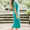 Dresses bird keepers | The Recycled V Neck Split Sleeve Dress Emerald