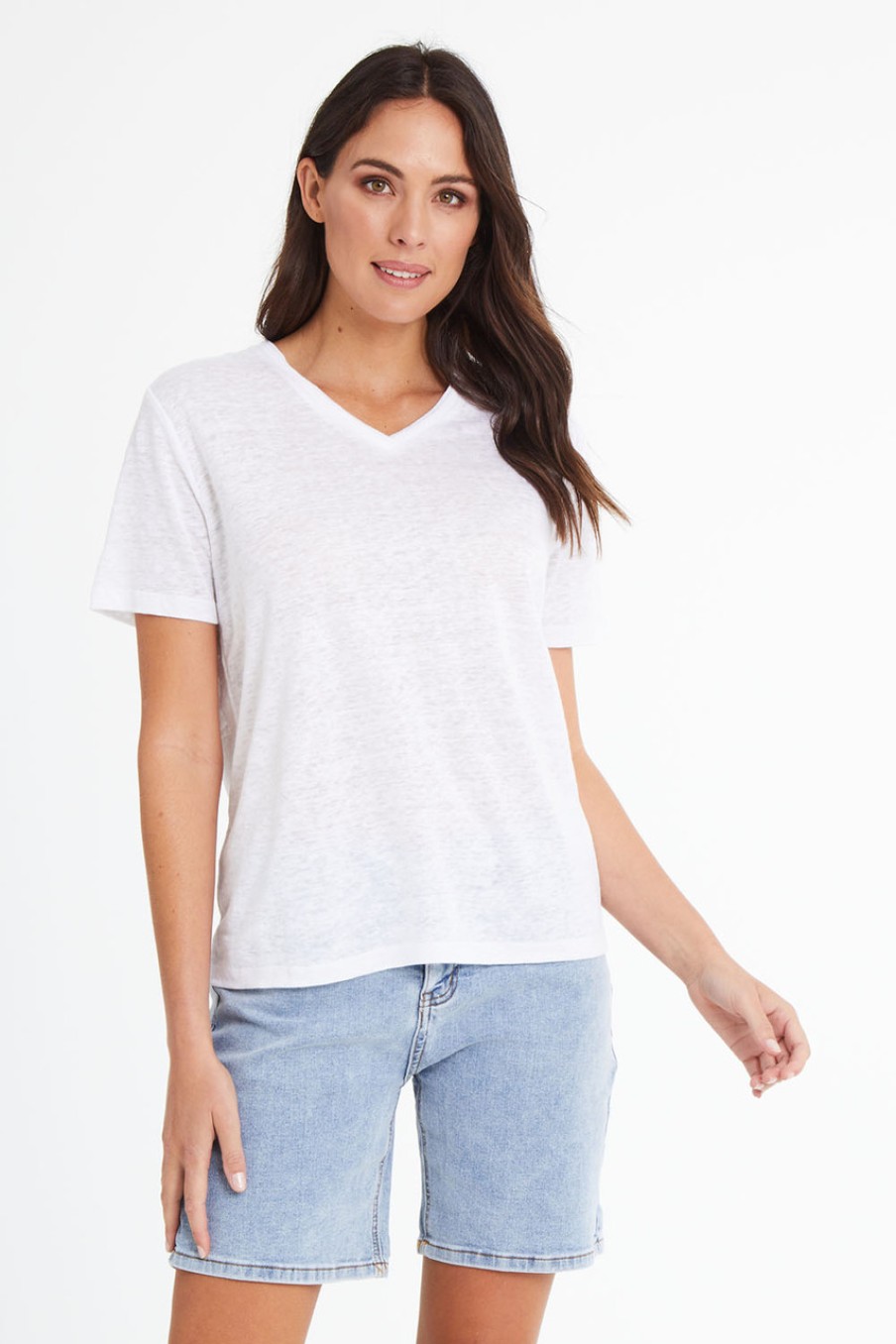 Tops Natural for birds | Linen V Neck Top White