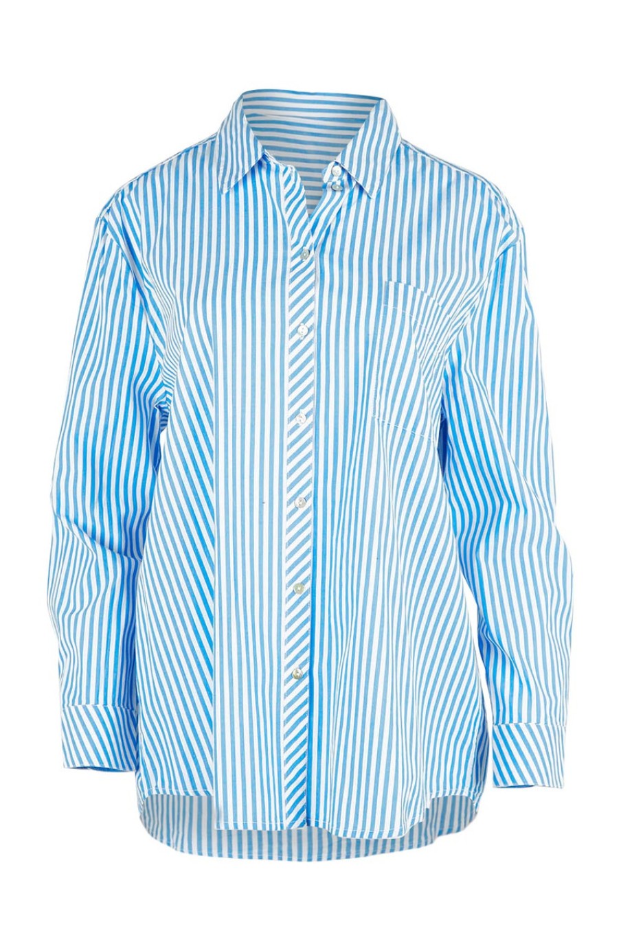 Tops Jump | Cotton Stripe Shirt Cobalt