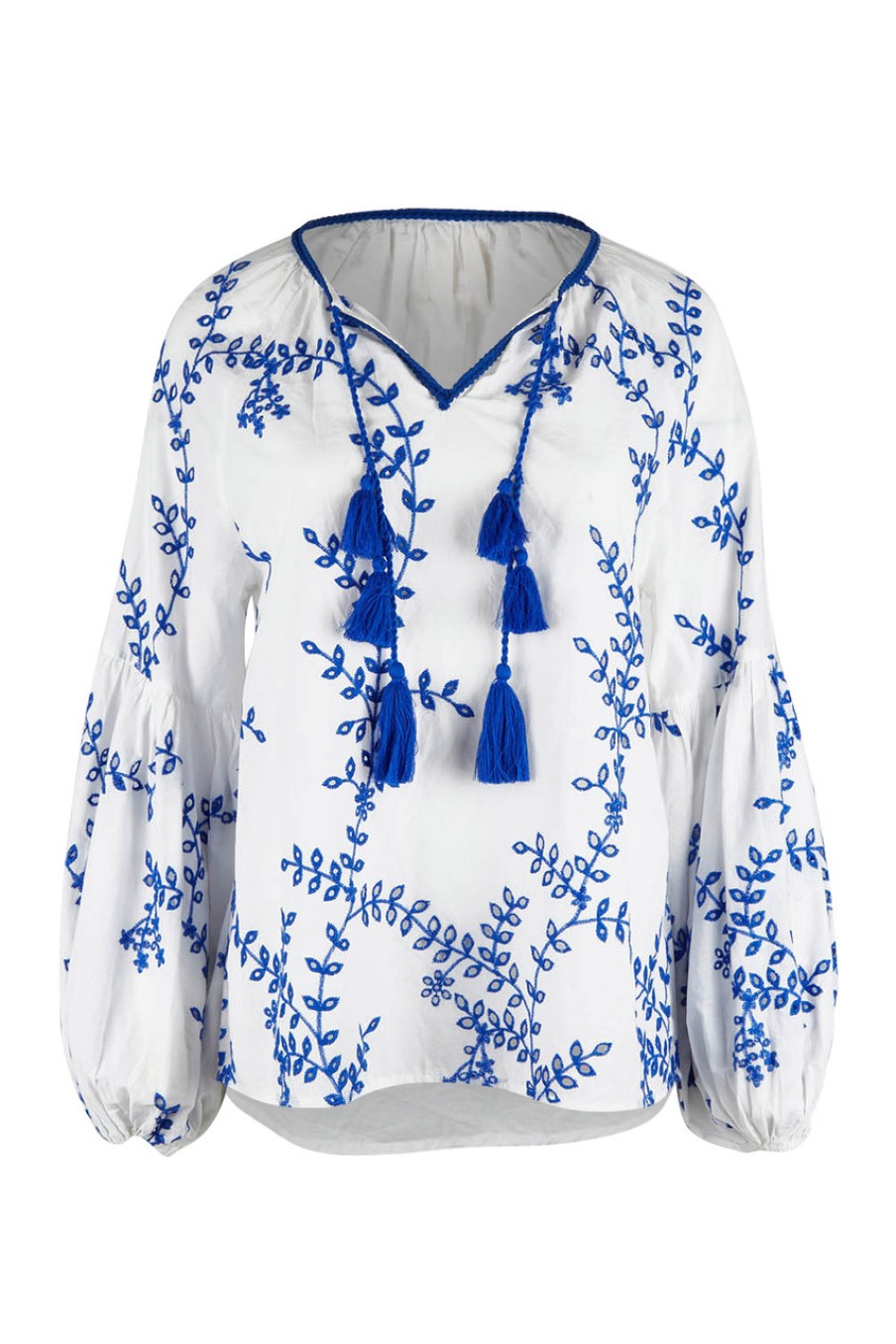 Tops boho bird | Feel My Vibe Embroidered Blouse Whiteblue