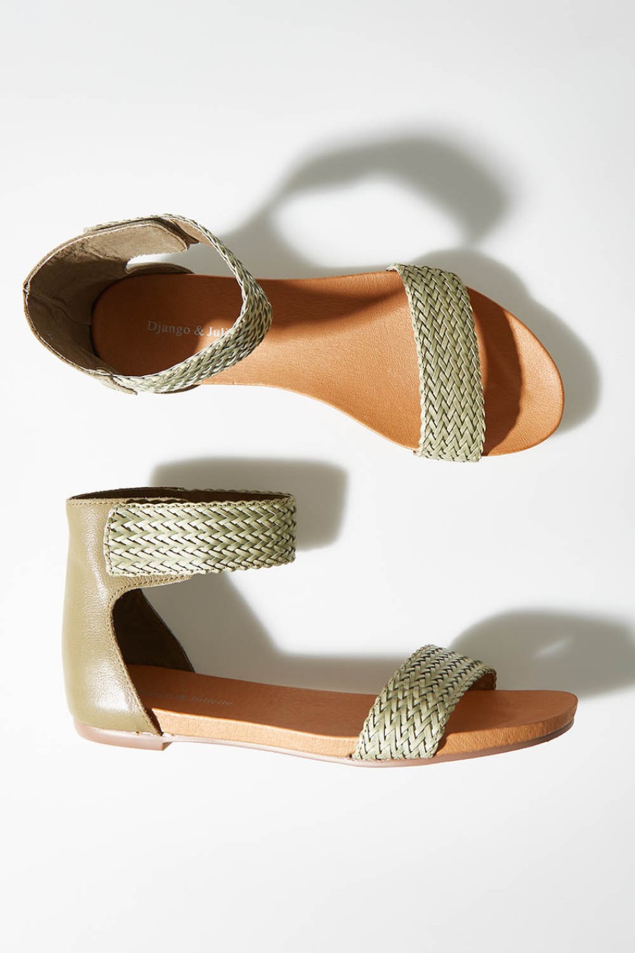 Shoes Django & Juliette | Jellan Leather Flat Sandal Khaki