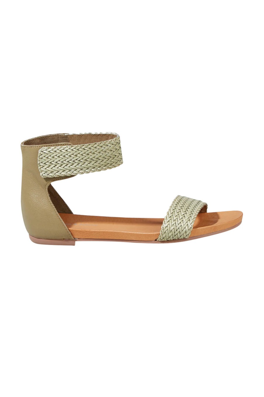 Shoes Django & Juliette | Jellan Leather Flat Sandal Khaki