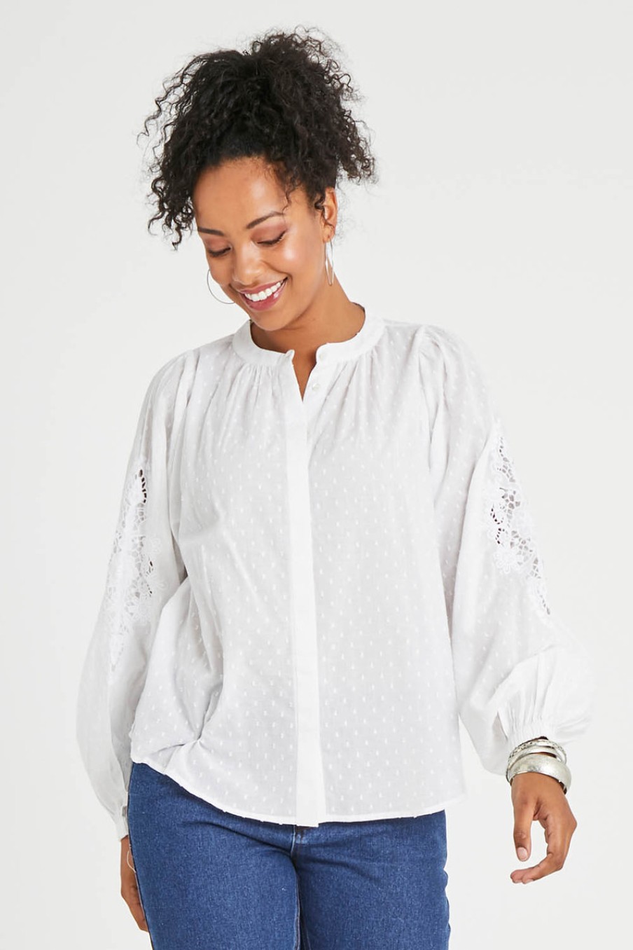 Tops boho bird | Lace And Flowers Cotton Blouse Chalk