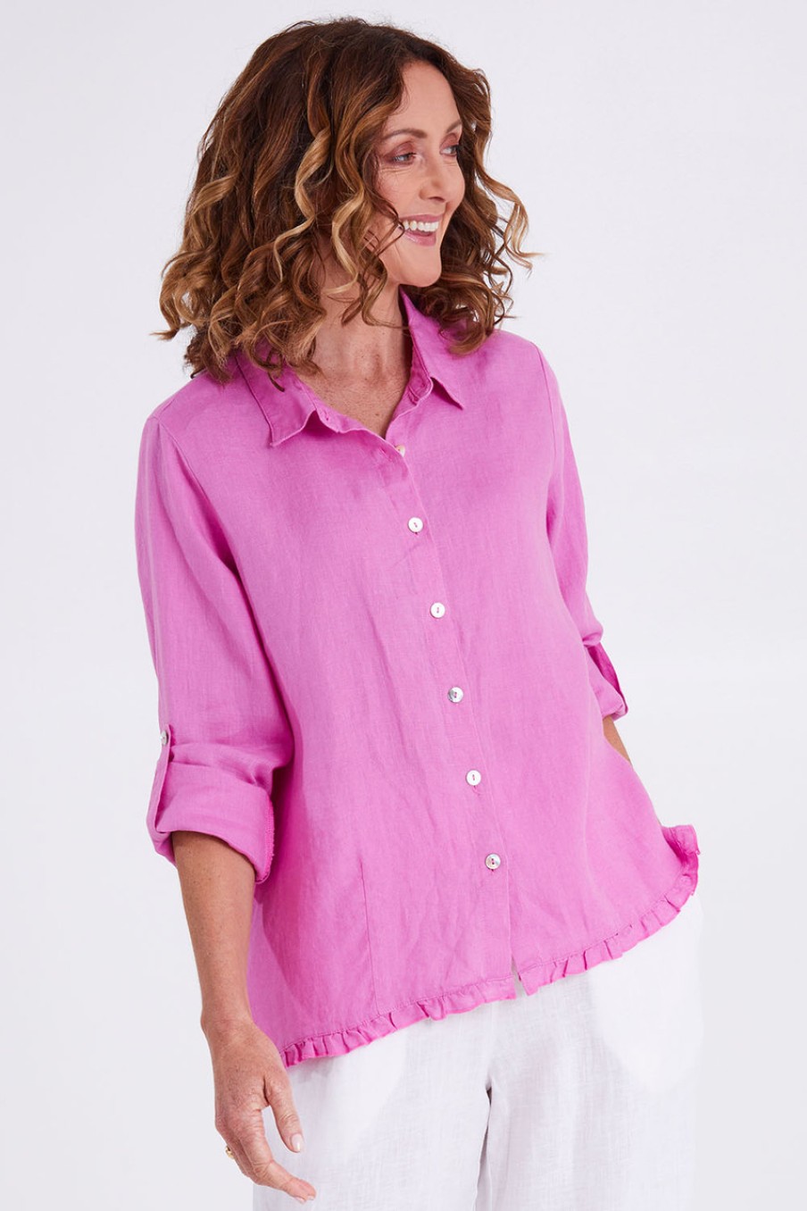 Tops Gordon Smith | Ruffle Hem Linen Shirt