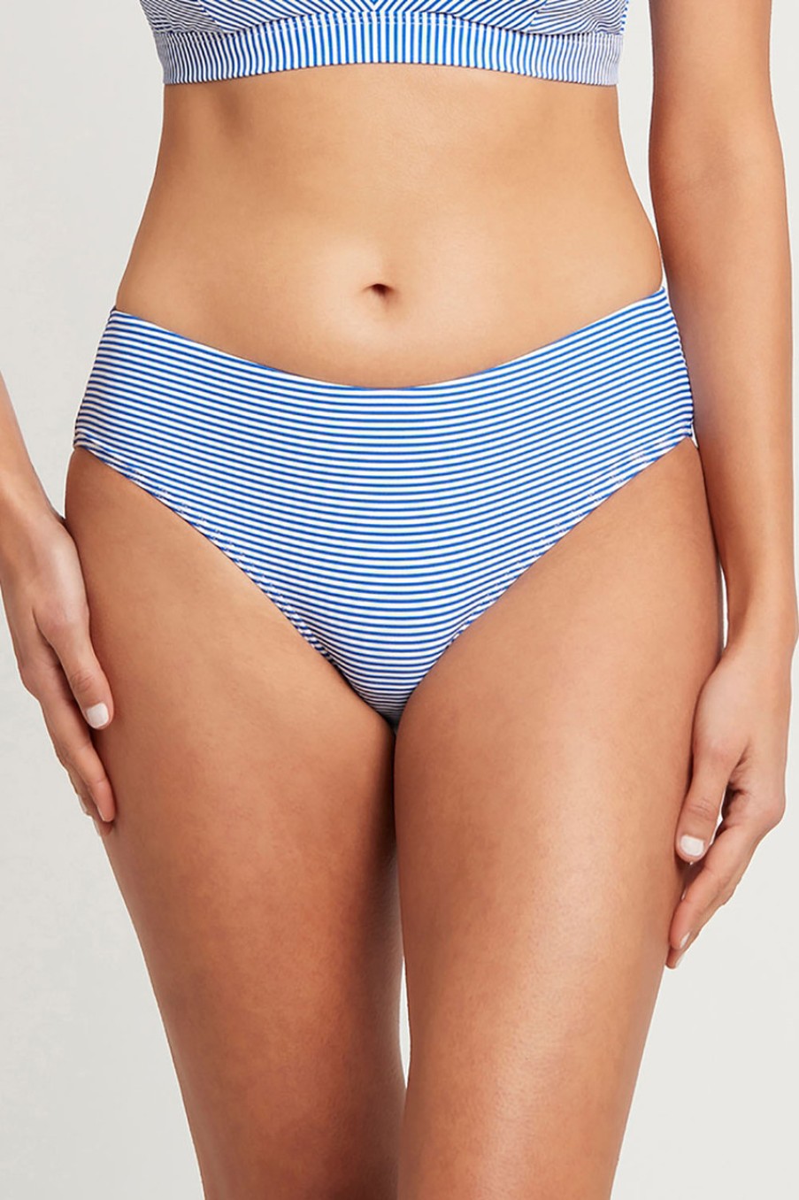 Swimwear Sea Level | Positano Stripe Mid Bikini Pant Azure