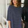 Tops bird keepers | The Striped Elbow Length Tee Navywhite