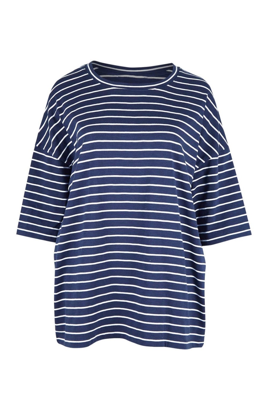 Tops bird keepers | The Striped Elbow Length Tee Navywhite