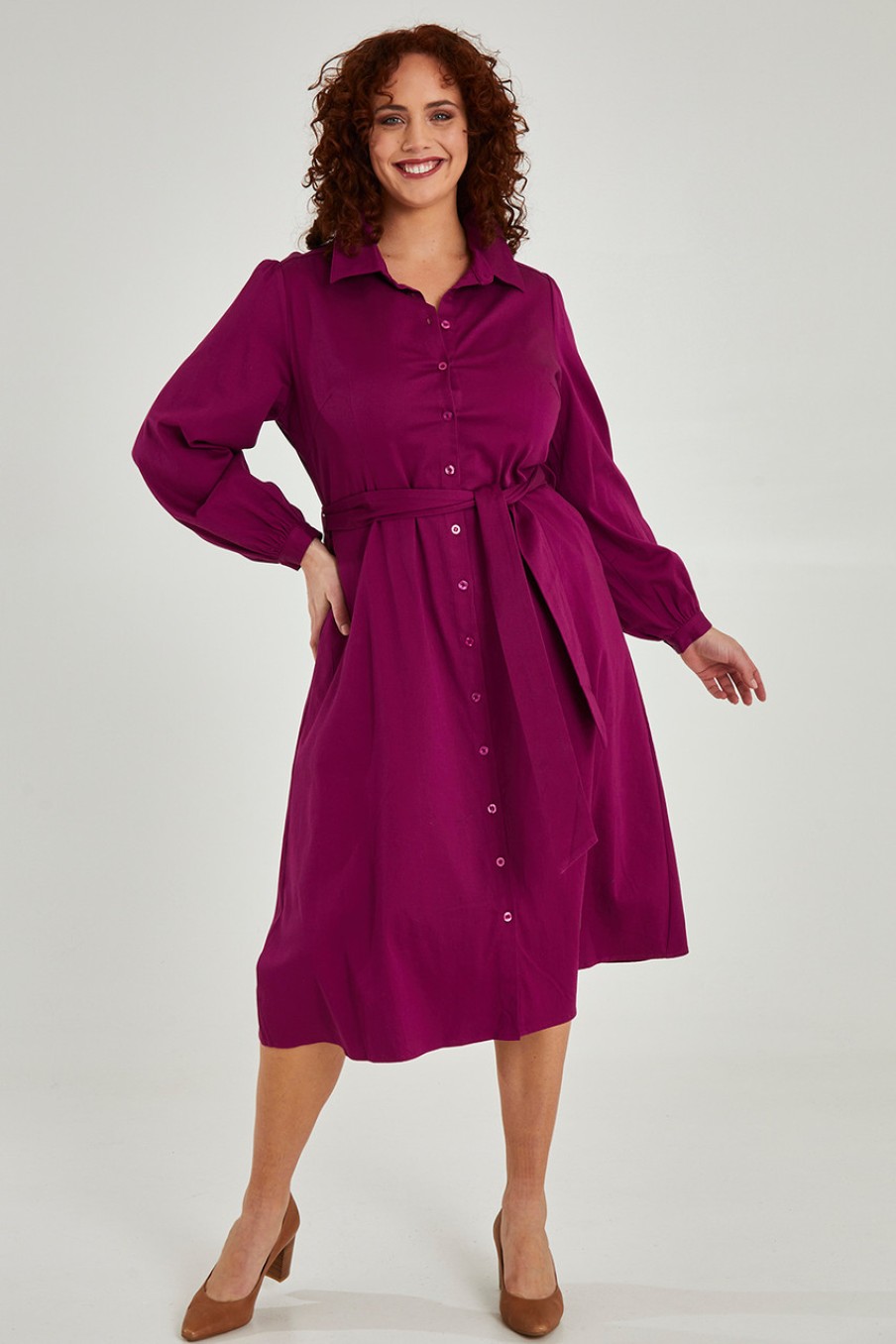 Dresses bird by design | The Luxe Cotton Stretch Shirt Dress Berry